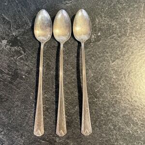 Antique Castle‎ Silver Plate 7.75" Art Deco Geometric Iced Tea Spoons 3 Pc